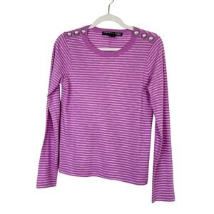 Veronica Beard Striped Button Shoulder Long Sleeve Top‎ Purple Cotton Casual XS